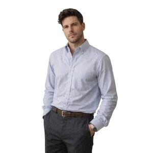 Tasso elba egyptian cotton button down dress shirt white blue